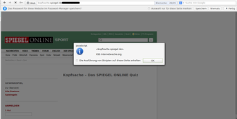 Screenshot der Cross Site Scripting Lücke auf spiegelonline.de