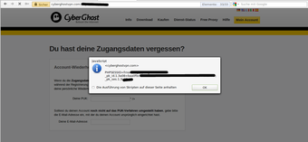 Cyberghost.com 2. XSS Bildschirmfoto der zweiten XSS Lücke