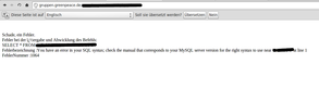 SQL Injection Lücke bei Greenpeace.de Screenshot einer SQL Injection Lücke bei Greenpeace
