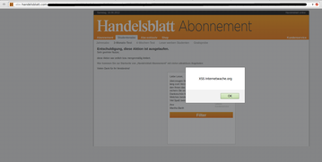 Erste XSS Lücke bei handelsblatt.de Ein Screenshot der ersten XSS Lücke