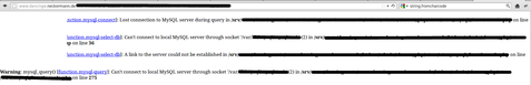 Screenshot der Fehlermeldung, welche durch eine SQL Injection entsteht.