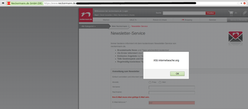 Screenshot des Alert-Fensters, erzeugt durch eine Cross Site-Scripting Lücke