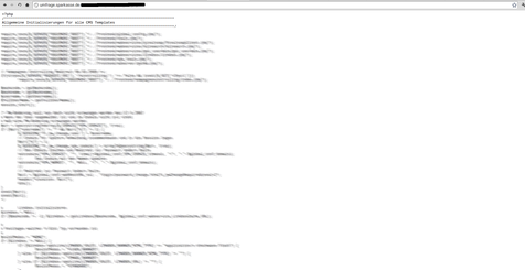 Screenshot 2 vom PHP-Quelltext der Sparkassenseite (Initialisierung des CMS Templates) Ein Screenshot des PHP-Codes (Initialisierung des CMS Templates)
